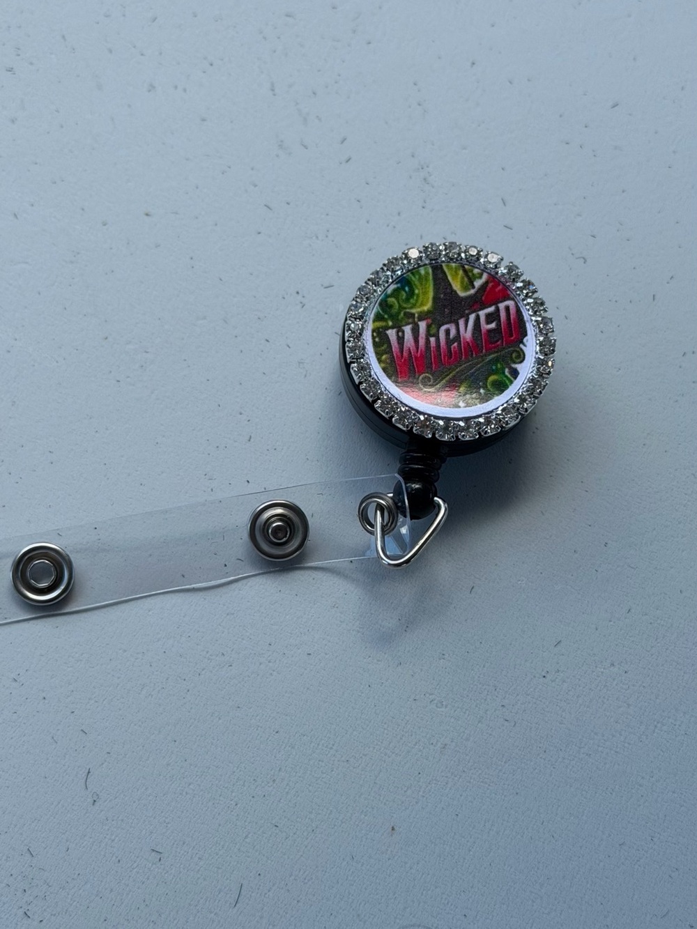 Wicked Crystal Badge Reel — Sparkling Green & Pink Design
